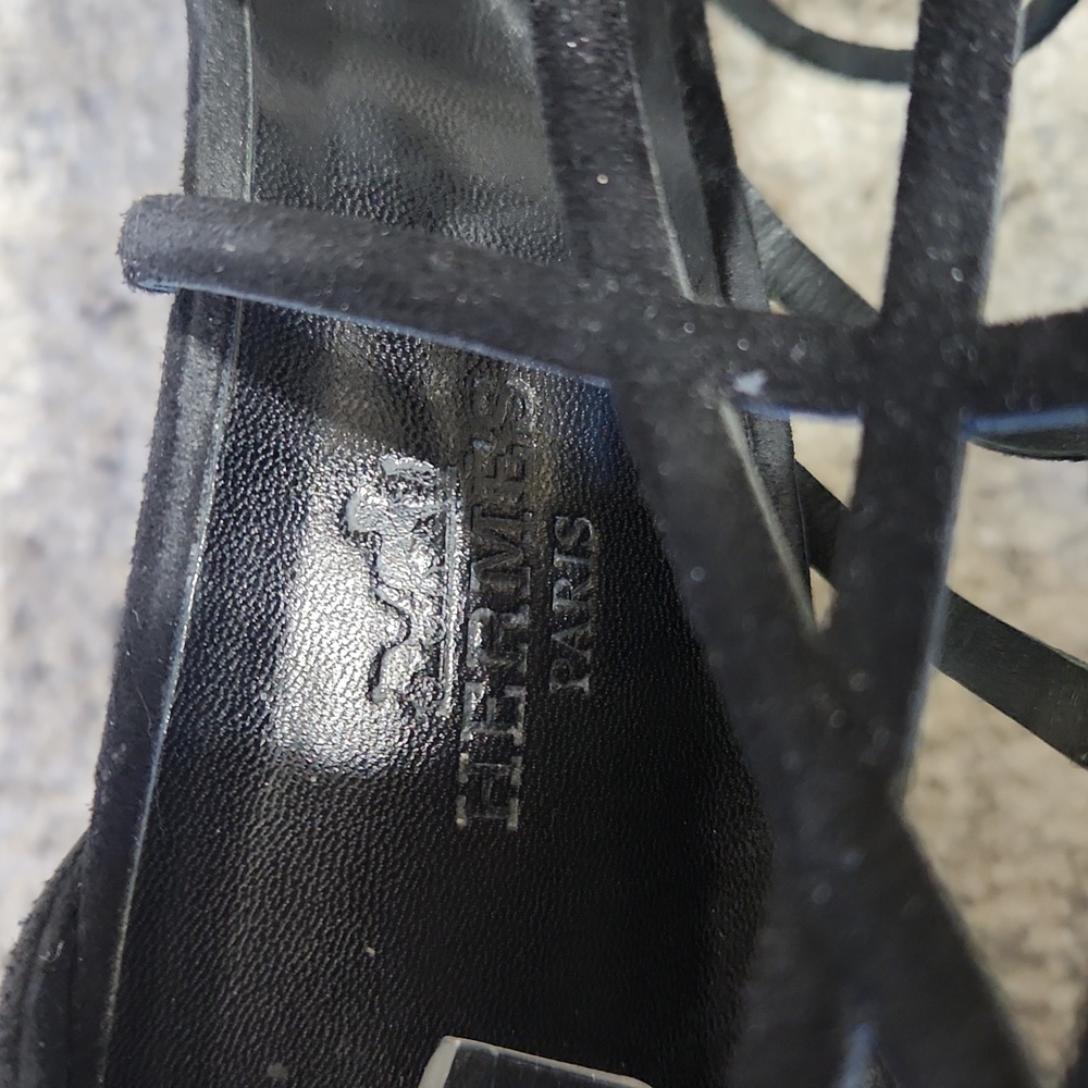 Hermès Moon Sandal Strappy Suede Heel Size 39 1/2 Authentic - Picture 6 of 16